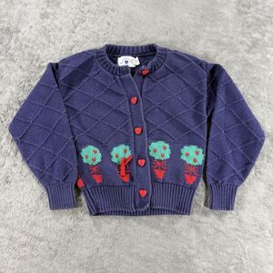 VTG Hartstrings Made In‎ USA Heart Button Front Cardigan Apple Tree Girls 5-6